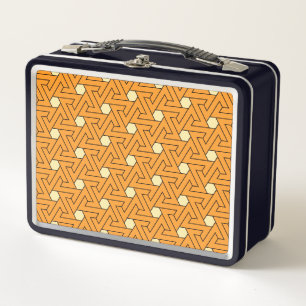 Oriental Orange Beige Triple Spiral Arab Pattern Metal Lunch Box
