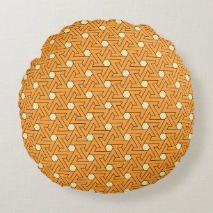 Oriental Orange Beige Triskelion Egyptian Pattern Round Pillow