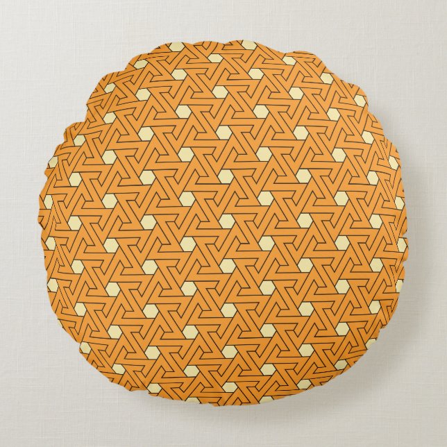 Oriental Orange Beige Triskelion Egyptian Pattern Round Pillow (Front)
