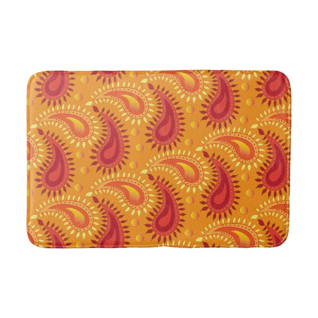 Oriental Orange Persian Paisley Pattern Bath Mat (Front)