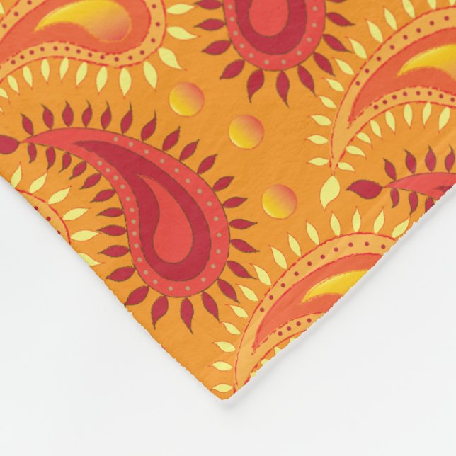 Oriental Orange Persian Paisley Pattern Fleece Blanket (Corner)
