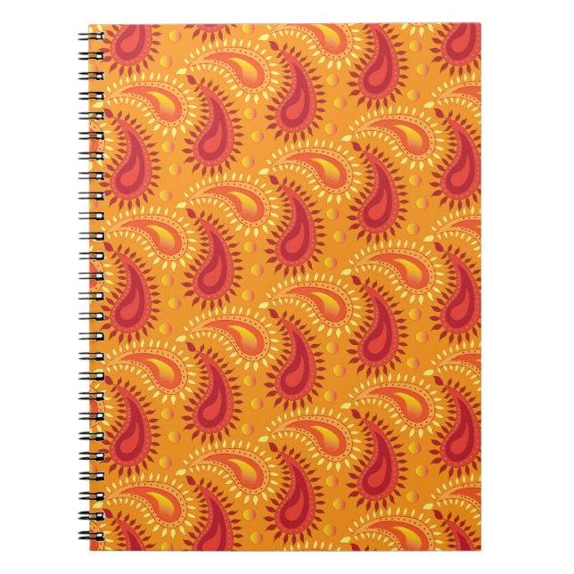 Oriental Orange Persian Paisley Pattern Notebook (Front)
