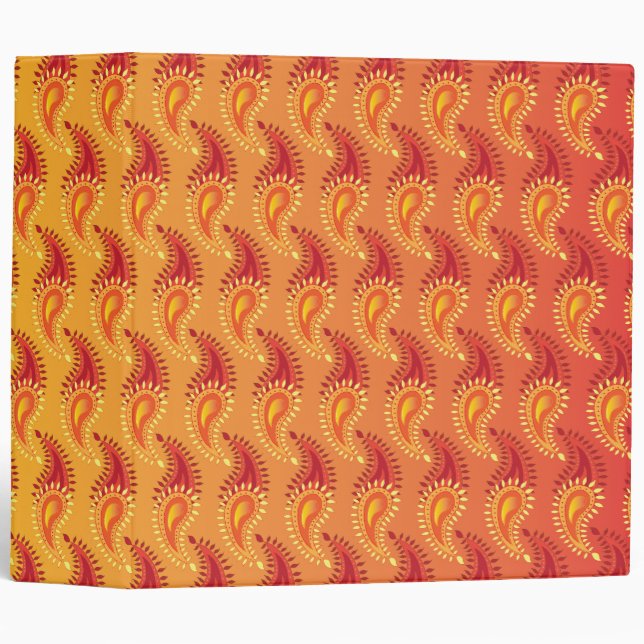 Oriental Orange Twin flame Persian Paisley Pattern Binder (Front/Spine)
