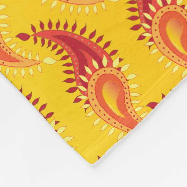Oriental Orange Twin flame Persian Paisley Pattern Fleece Blanket (Corner)