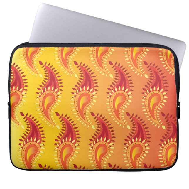 Oriental Orange Twin flame Persian Paisley Pattern Laptop Sleeve (Front)