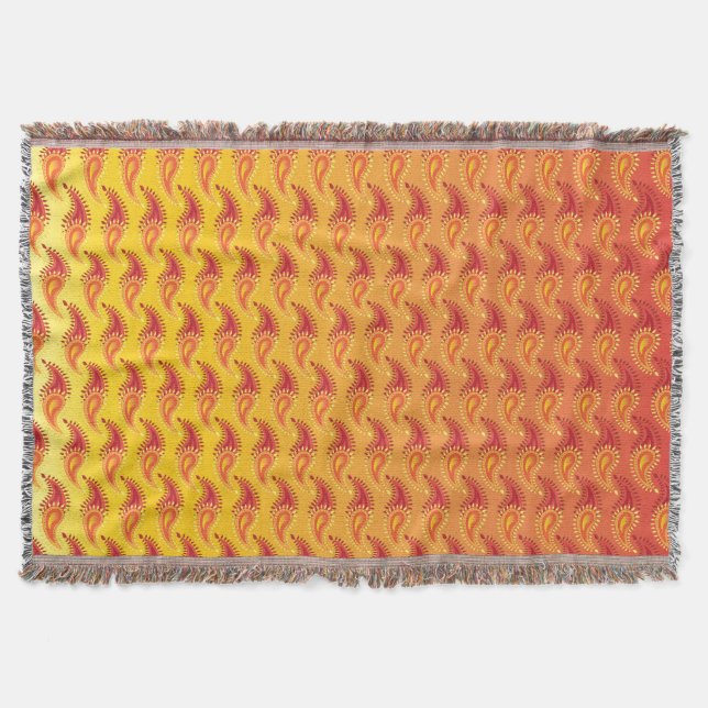 Oriental Orange Twin flame Persian Paisley Pattern Throw Blanket (Front)