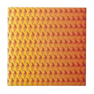 Oriental Orange Twin flame Persian Paisley Pattern Tile