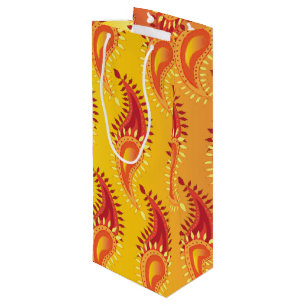 Oriental Orange Twin flame Persian Paisley Pattern Wine Gift Bag