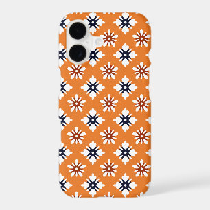 Oriental Orange White Red Katazome Flowers Pattern