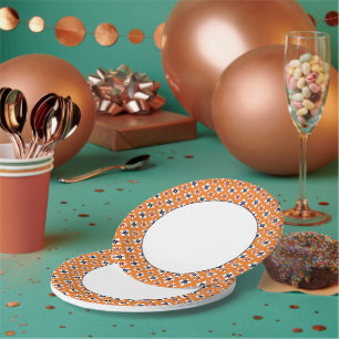 Oriental Orange White Red Katazome Flowers Pattern Paper Plate