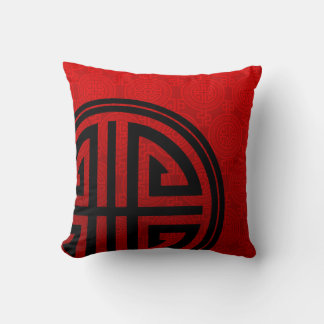 Oriental Ornamental Long Life Symbol | red black Throw Pillow
