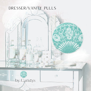 Oriental Ornate Teal & White Ceramic Knob