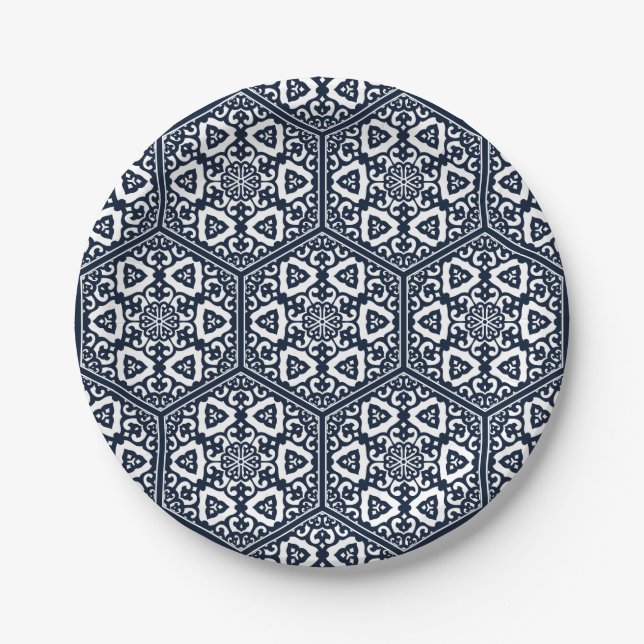 Oriental Ottoman Turkish blue ware tracery design Paper Plate (Front)
