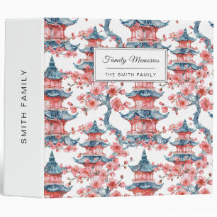 Oriental Pagoda Sakura Blossom Red Art Binder