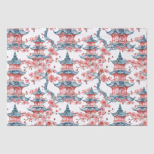 Oriental Pagoda Sakura Blossom Red Art Tissue Paper