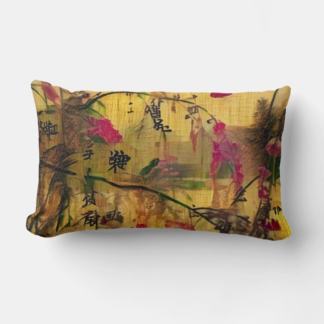 Oriental Painting. Japanese style Lumbar Pillow (Front)