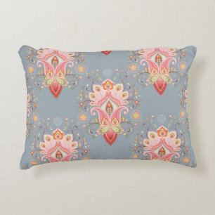 Oriental Paisley Peacock Feather Background Accent Pillow