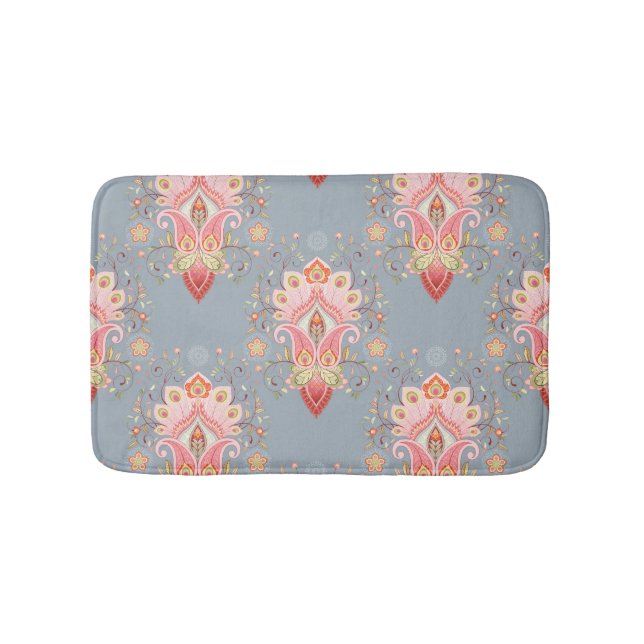 Oriental Paisley Peacock Feather Background Bath Mat (Front)