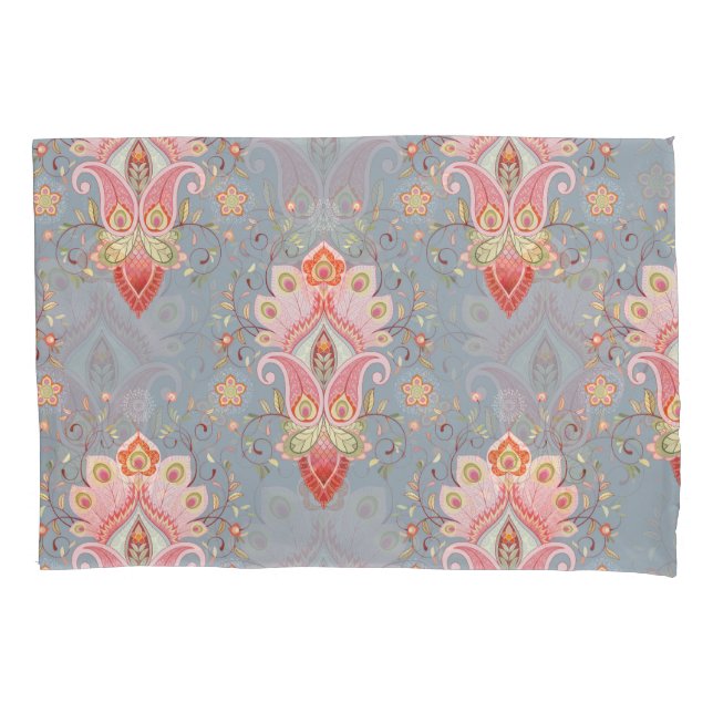 Oriental Paisley Peacock Feather Background Pillowcase (Front)