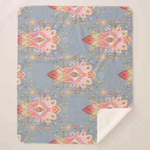 Oriental Paisley Peacock Feather Background Sherpa Blanket
