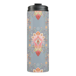 Oriental Paisley Peacock Feather Background Thermal Tumbler