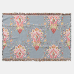Oriental Paisley Peacock Feather Background Throw Blanket