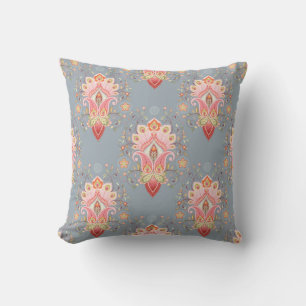 Oriental Paisley Peacock Feather Background Throw Pillow
