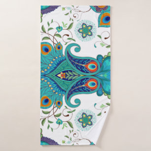 Oriental paisley, peacock feather pattern. bath towel