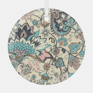 Oriental Paisley: Stylized Textile Elegance. Glass Ornament