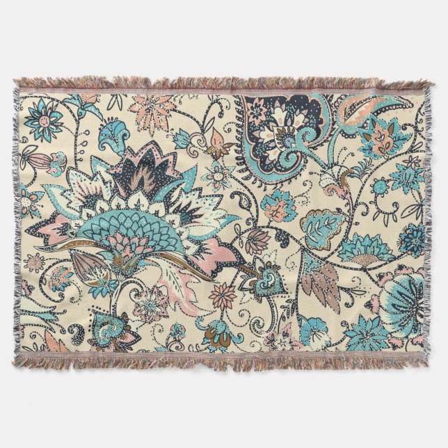 Oriental Paisley: Stylized Textile Elegance. Throw Blanket (Front)