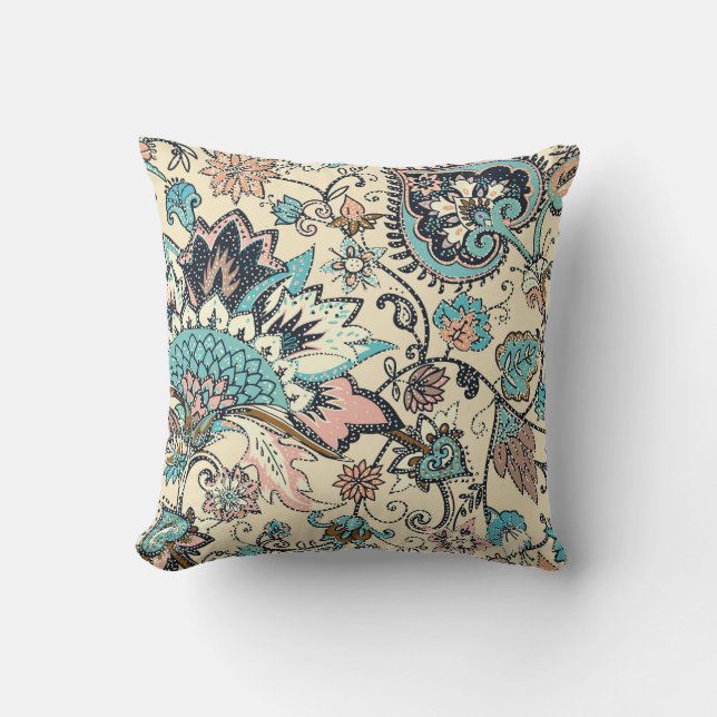 Oriental Paisley: Stylized Textile Elegance. Throw Pillow (Front)