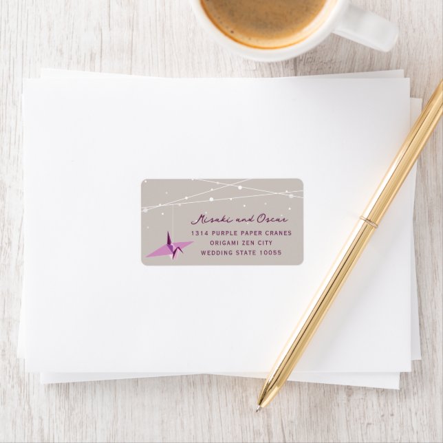 Oriental Paper Cranes Origami Fairy Lights Wedding Label (Insitu)