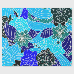 Oriental Pattern in Blue Shades Wrapping Paper
