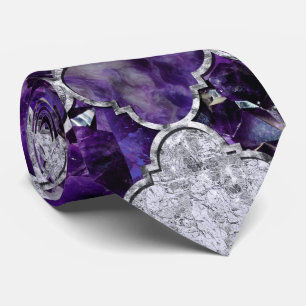 Oriental Pattern with Amethyst Clusters and silver Tie