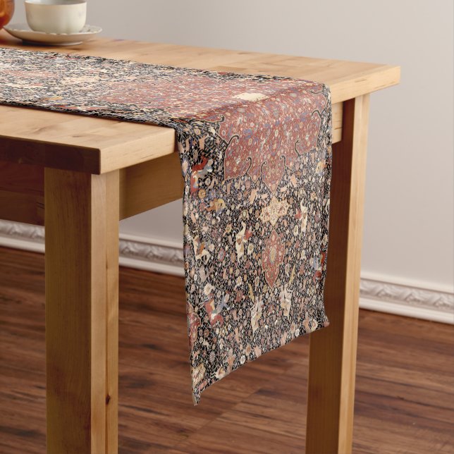 Oriental Persian Hunting Rug Print Pattern Fabric Short Table Runner (In Situ)
