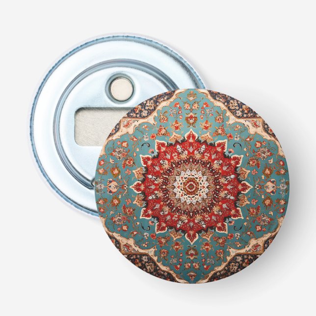 Oriental Persian Pattern Red Cream Blue Bottle Opener (Front)