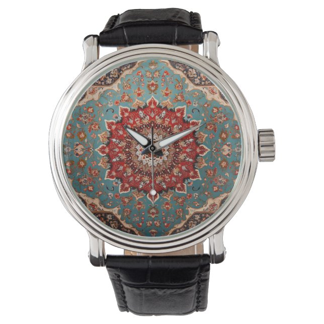 Oriental Persian Pattern Red Cream Blue Watch (Front)