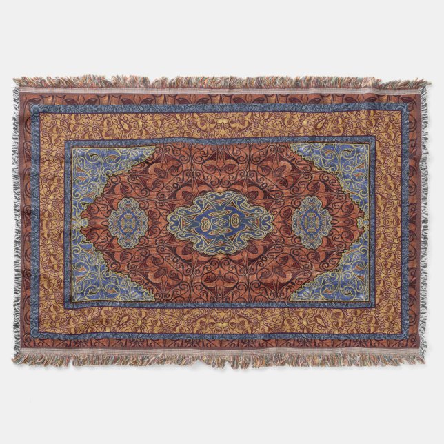 Oriental Persian Red Blue Gold Throw Blanket (Front)