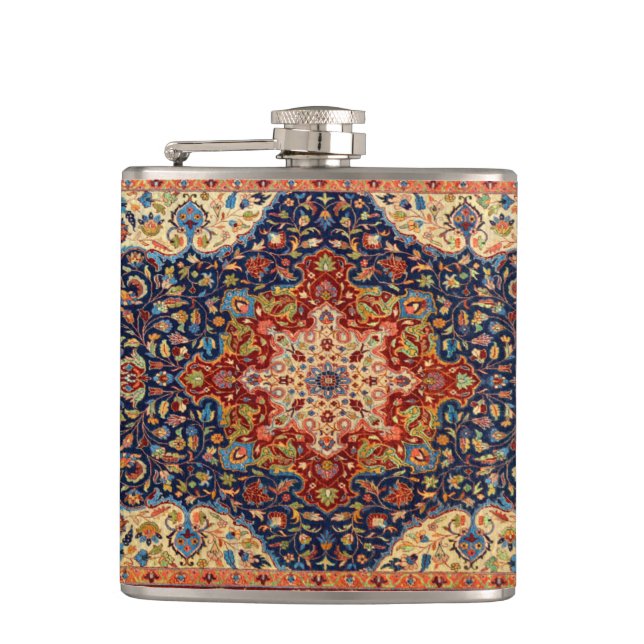 Oriental Persian Turkish Carpet  Pattern Hip Flask (Front)