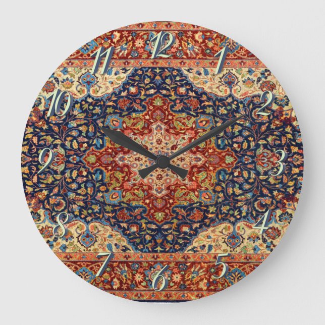 Oriental Persian Turkish Carpet Pattern Large Clock (Front)
