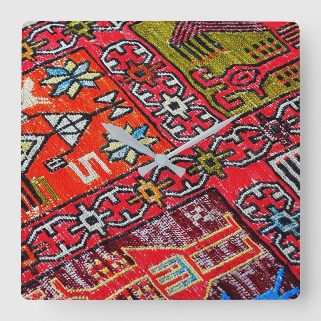 Oriental Persian , Turkish Pattern, Carpet Square Wall Clock (Front)