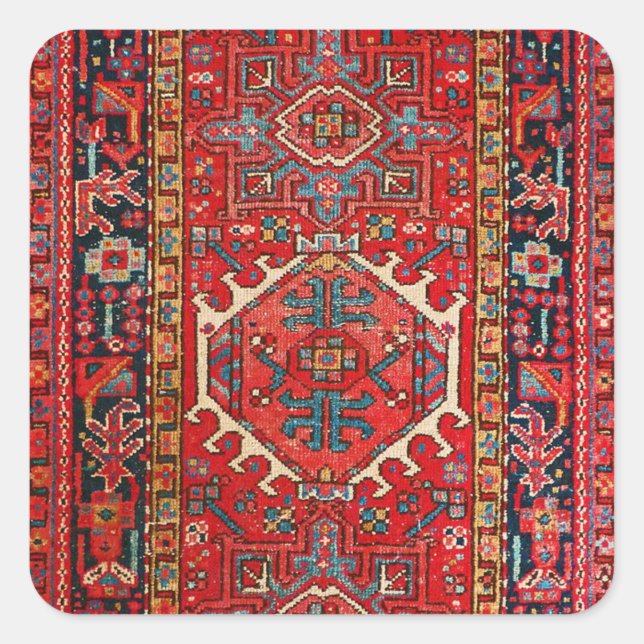 Oriental Persian , Turkish  Pattern, Red Square Sticker (Front)
