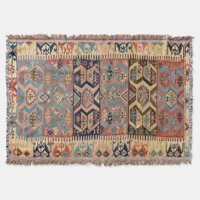 Oriental Persian Turkish Rug Antique Kilim Throw Blanket (Front)