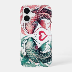 Oriental pink and teal love heart koi tattoo Case