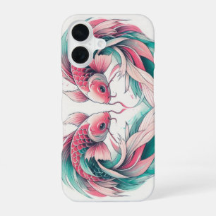 Oriental pink and teal love heart koi tattoo Case
