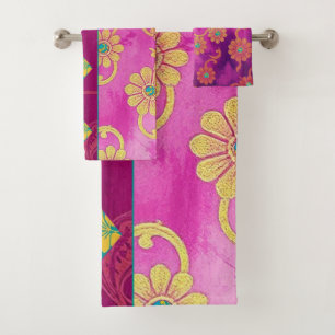 ORIENTAL Pink Purple Turquoise - Bath Towel Set