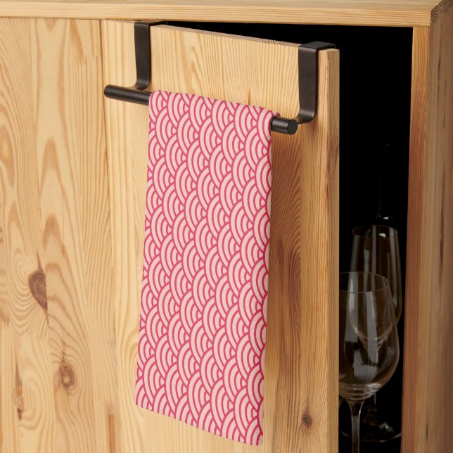 Oriental Pink Sakura Koinobori Fish Scale Pattern Kitchen Towel (Thirds Fold)