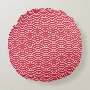 Oriental Pink Sakura Koinobori Fish Scale Pattern Round Pillow