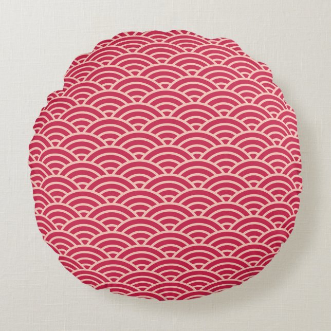 Oriental Pink Sakura Koinobori Fish Scale Pattern Round Pillow (Front)