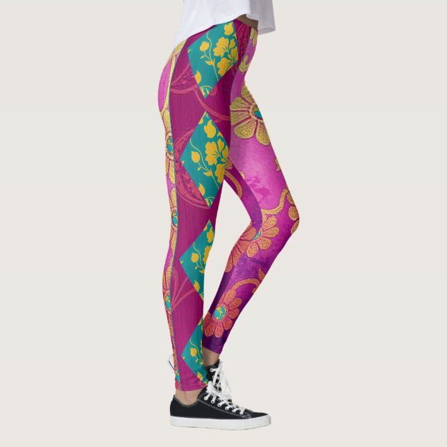 ORIENTAL Pink Turquoise Floral - Leggings  (Right)